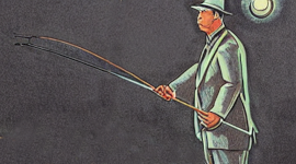 man with long dowsing rod